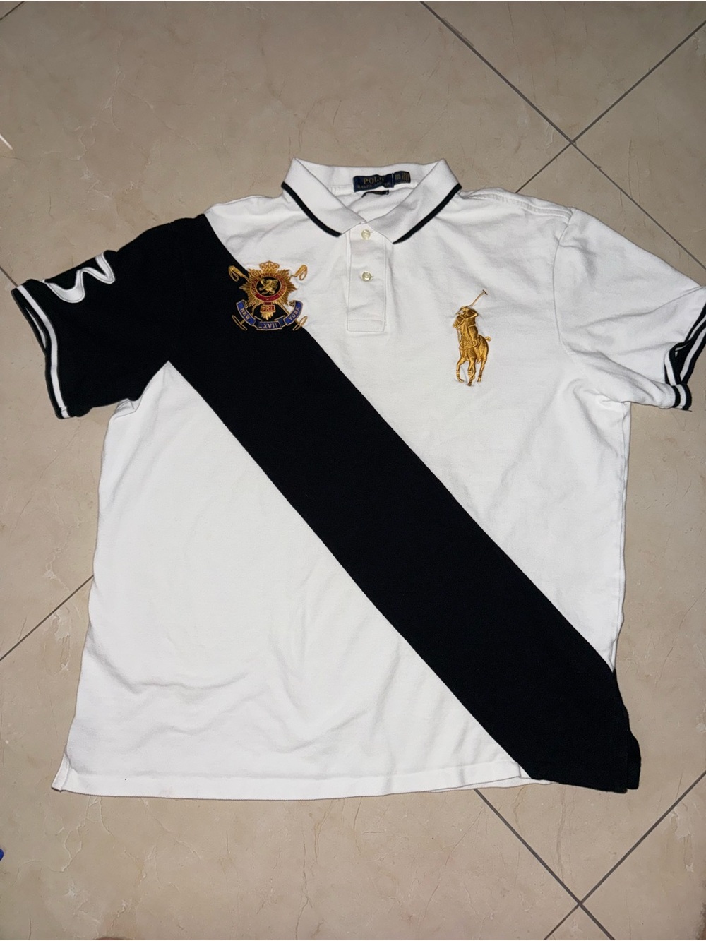 Polo Ralph Lauren Mens XXL Custom Fit Big Pony Crest Black White Cotton Shirt